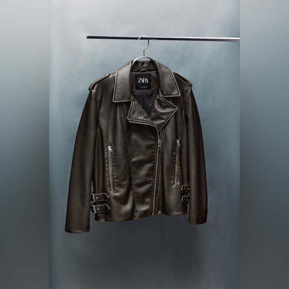 Zara Jackets & Blazers - Zara FAUX LEATHER BIKER JACKET. Gray/Beige. Size XS. New with Tags.